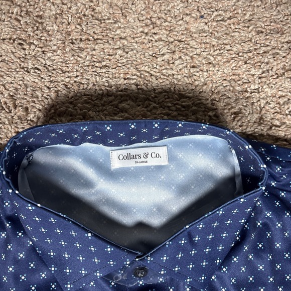 Collars & Co Mens 3XL Navy Geometric Print Short Sleeve Polo Shirt - Picture 3 of 8